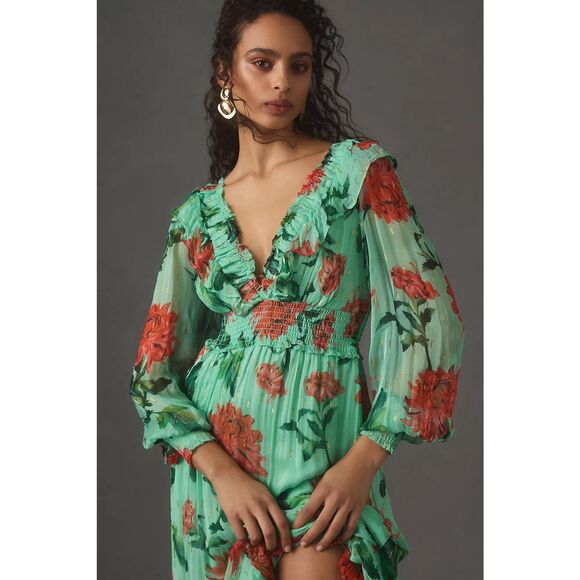 New Anthropologie The Odetta Ruffled V-Neck Dress Sz 1X - Picture 3 of 9